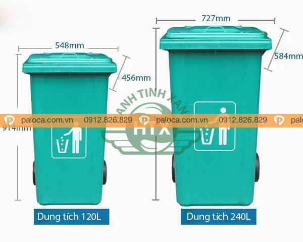 Kích thước và dung tích đa dạng của thùng rác composite