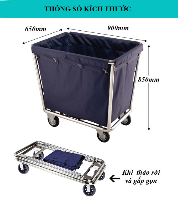 Thông số kích thước xe giặt ủi khung inox túi vải bạt