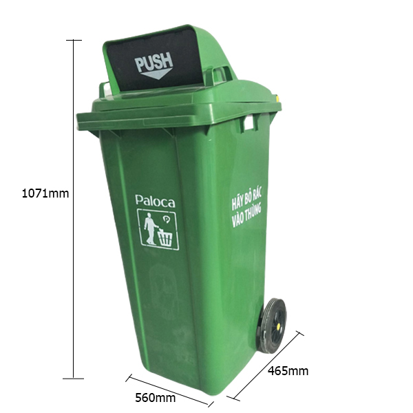 Kích thước thùng rác nhựa 120L nắp cao cửa đẩy