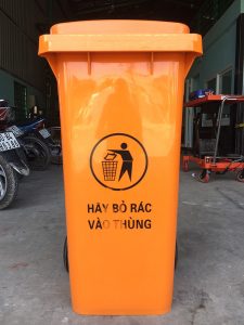 Hình ảnh thực tế của thùng đựng rác HDPE cao cấp màu cam