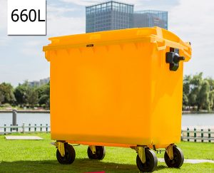 Hình ảnh thùng rác 660L được sử dụng tại các địa điểm khác nhau