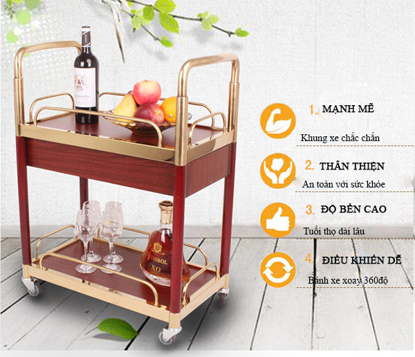 Mẫu xe đẩy rượu kết cấu 2 tầng tiện dụng