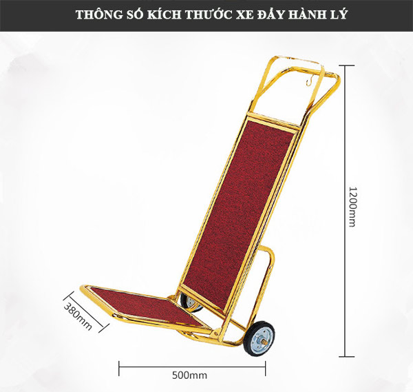 Thông số kích thước xe đẩy hành lý bằng inox mạ vàng