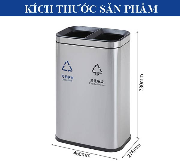 Thùng rác inox 2 ngăn văn phòng hỗ trợ phân loại rác nơi làm việc