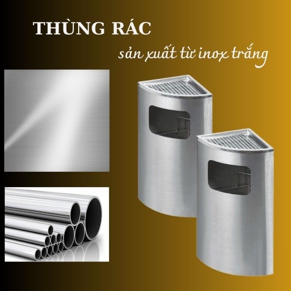 Thùng rác đặt góc inox trắng có gạt tàn: Hàng loại 1 tại Paloca