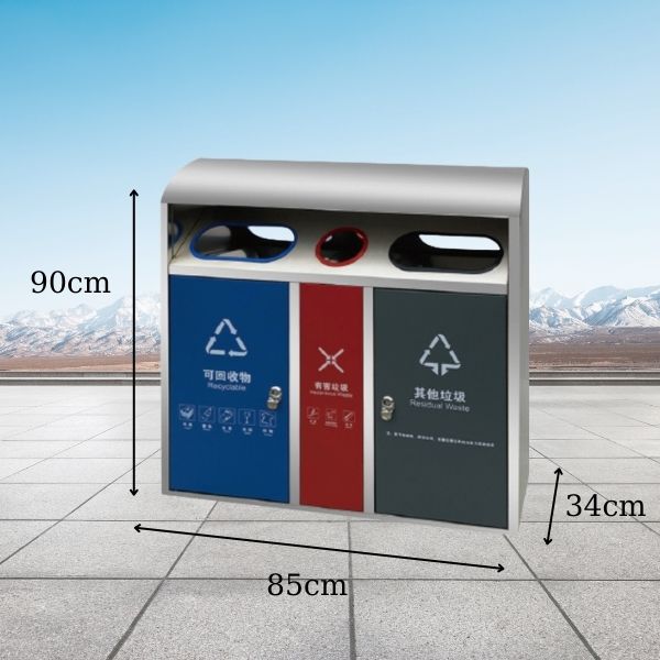 Erideable Rac Bán thùng phân loại rác có mái che 3 ngăn, 4 ngăn bằng inox